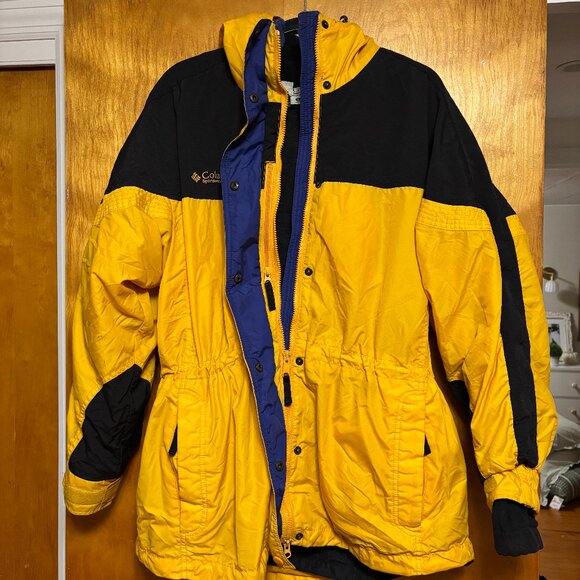 Vintage 90s Columbia Sportswear Women's 2 in 1 Jacket size Large yellow and Blue - Picture 1 of 5